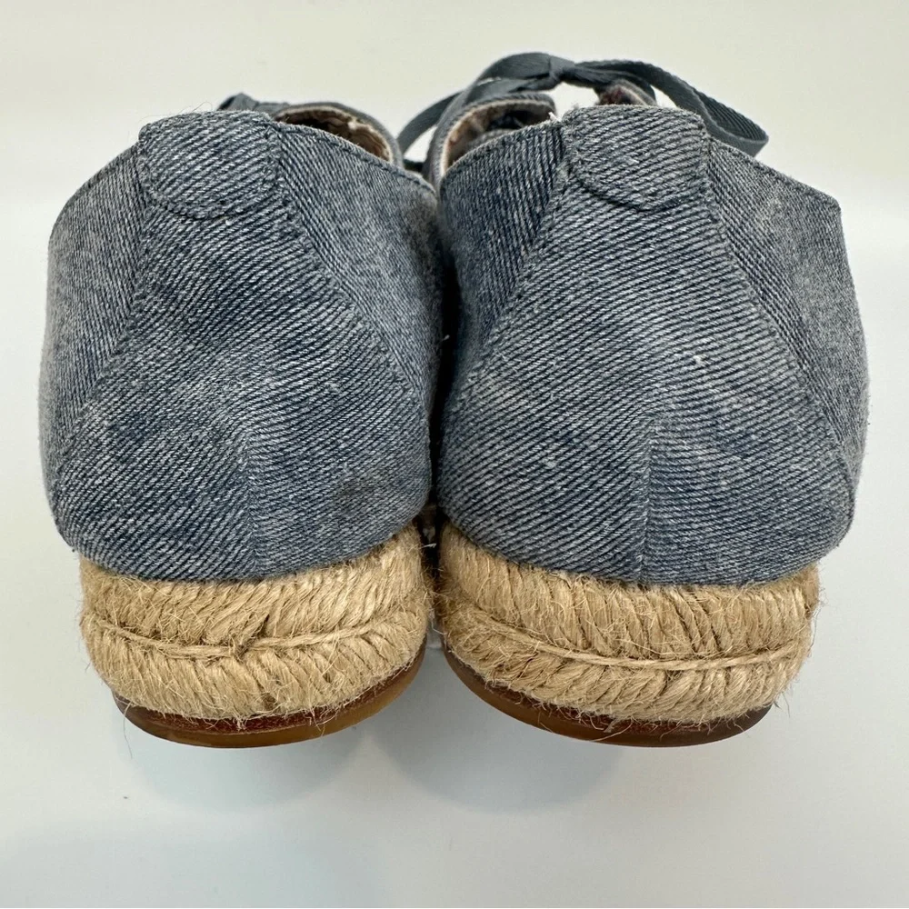 Joie Wallie Denim Lace-Up Espadrilles Flats EU 39 Leather Soles